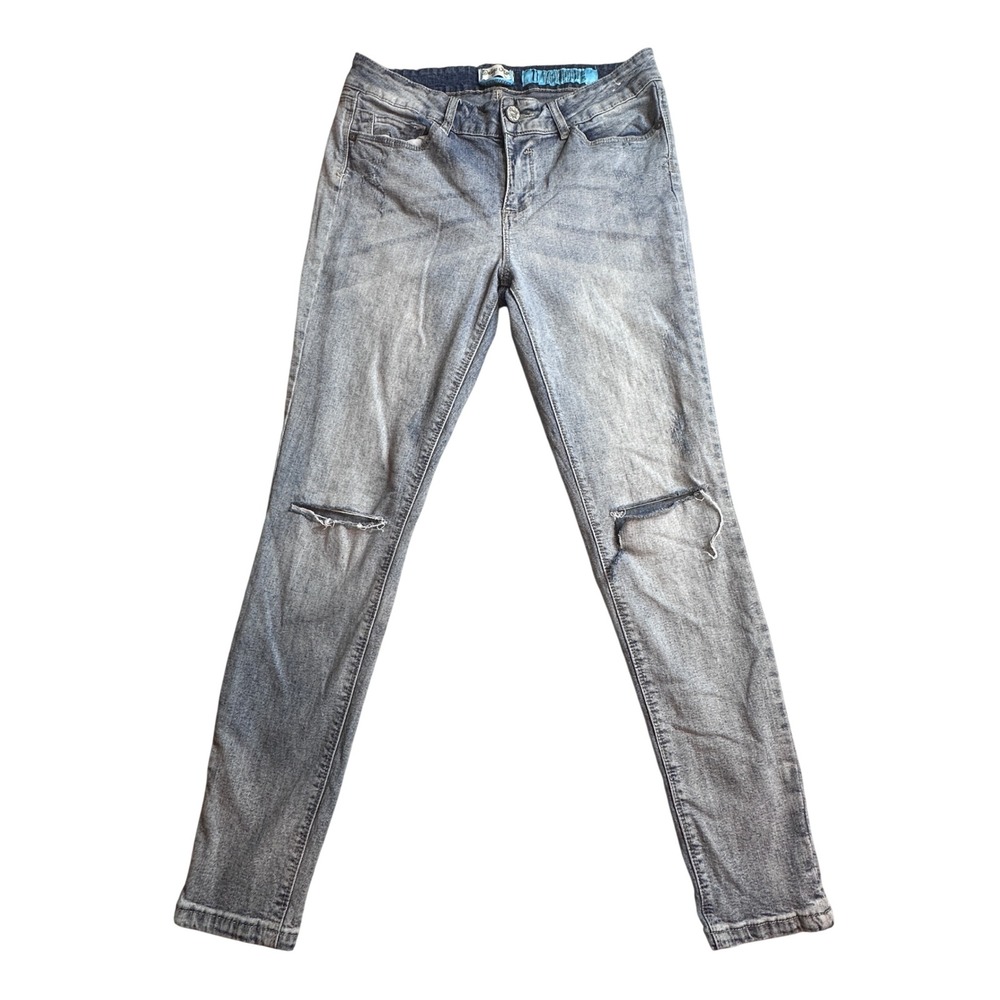Indigo Rein Skinny Jeans Womens 11 Light Wash‎ Blue Denim Distressed Stretch